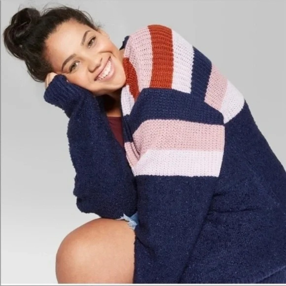 Wild Fable Cardigan‎ V Neck Button Sweater Womens 3X Striped Academia Preppy
